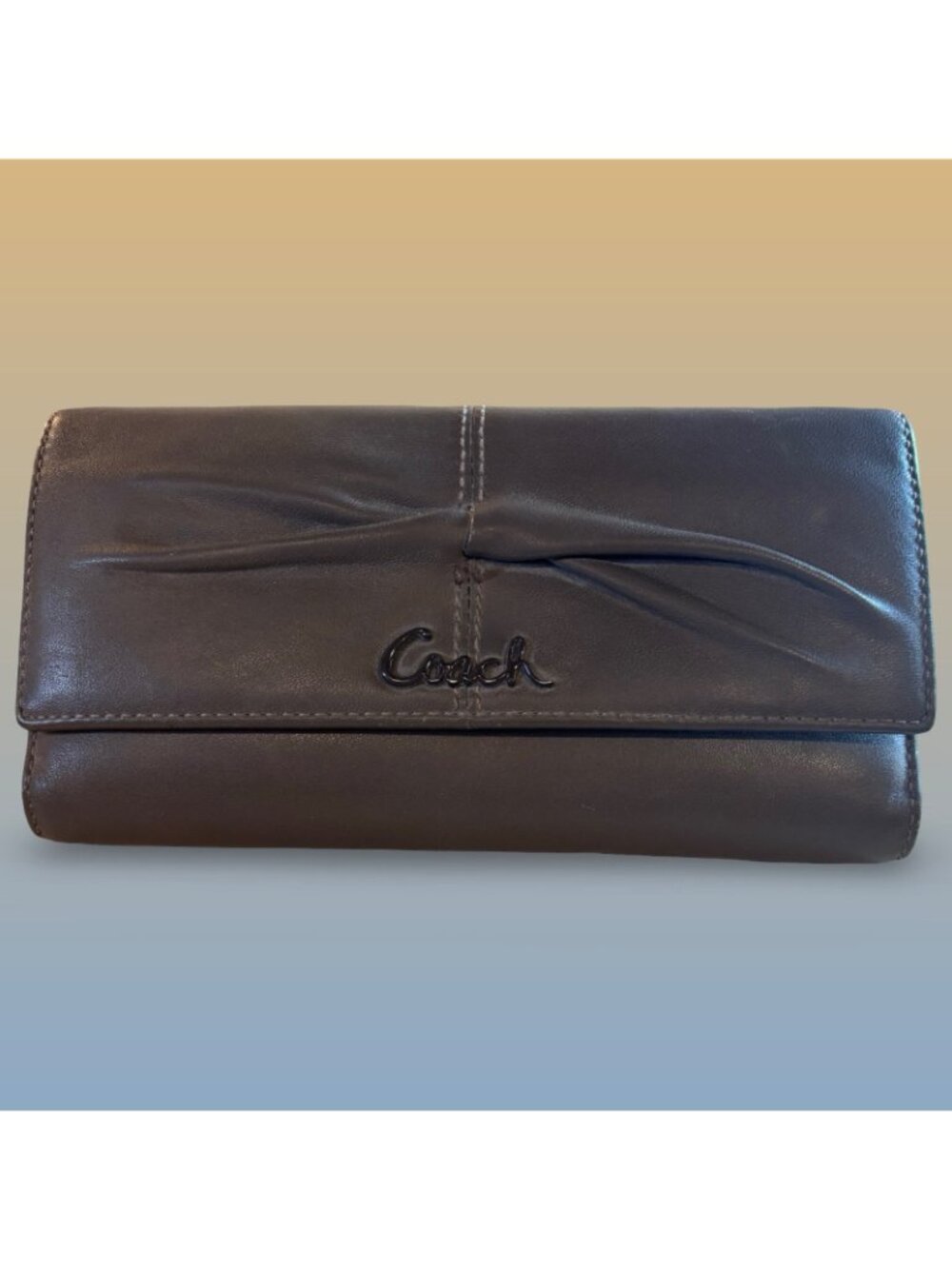 Coach Brown Leather Accordion Wallet With Card Slots ID Window & Zipper Pocket - Picture 2 of 9